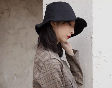 纯色棉麻渔夫帽透气复古百搭简约黑色盆帽遮阳...