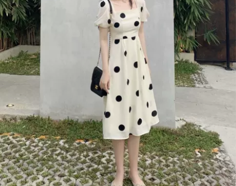 法式连衣裙波点雪纺女夏款春装复古显瘦大码过...