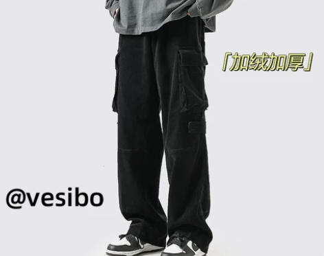 工装裤男款冬季美式潮牌多口袋直筒阔腿裤子加...