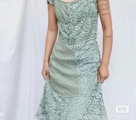 蕾丝拼接vintage 连衣裙 l码 无明...