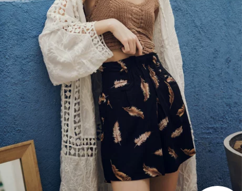 俏逅短裤女夏宽松阔腿裤复古印花裤子ulzz...