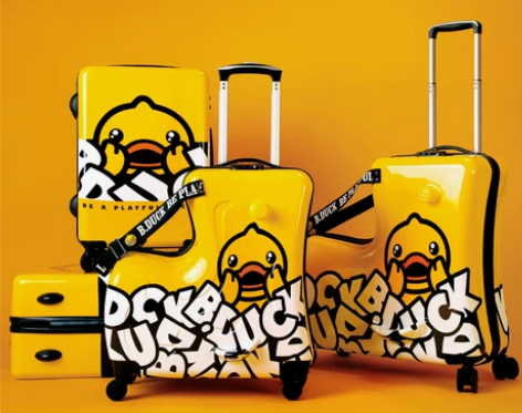 拉杆箱B.Duck小黄鸭儿童行李箱可坐可骑...