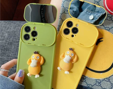 可达鸭带镜子苹果13手机壳iPhone14...