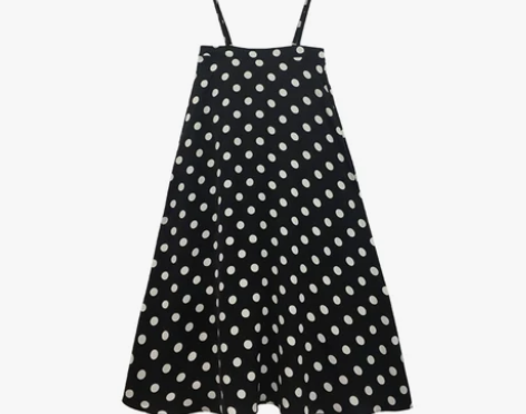 夏季新款韩版修身显瘦中长款黑色波点背带裙 ...