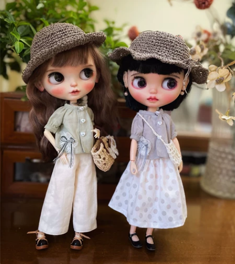 blythe小布娃衣日系文艺风衬衫蕾丝半身...