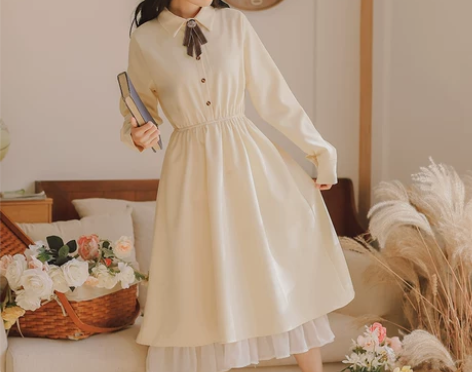 学院风茶歇收腰连衣裙女装春秋季2022新款...