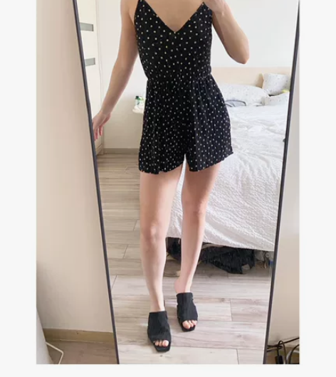 英国Topshop连体裤短裤黑白圆点欧美时...