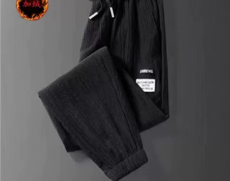 潮牌秋冬季加绒加厚裤子男百搭大码宽松束脚潮...