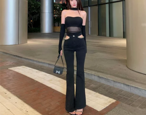 豆豆酱chic/麻豆神裤/喇叭牛仔裤女夏季...