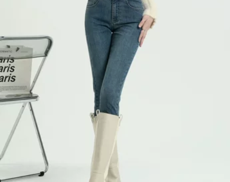 牛仔铅笔裤 铅笔新款配复古蓝高腰裤年秋冬靴...