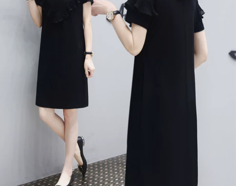 欧洲站2021夏装新款网纱拼接小黑裙子时尚...