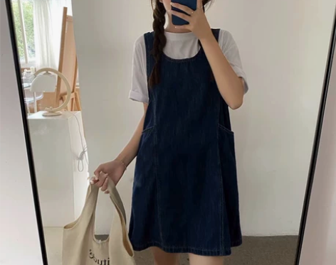 牛仔背带短裙女夏季韩版减龄百搭小个子宽松显...