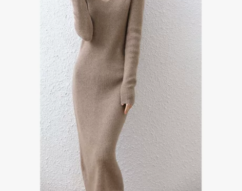 22秋冬新款连衣裙V领中长款修身显瘦毛衣