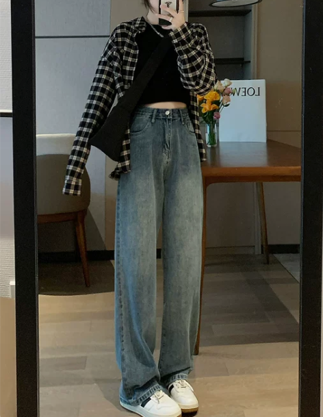 牛仔裤女 牛仔裤女裤高腰阔腿女秋冬款202...