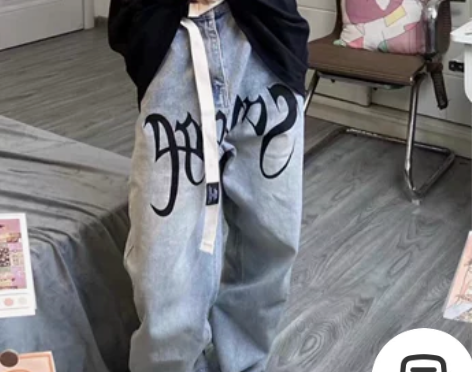 美式ins街头嘻哈牛仔裤女复古高街hiph...