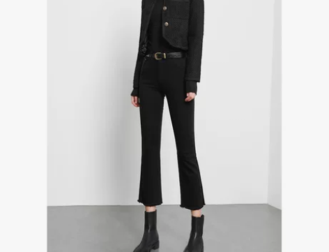 奇琪 黑色裤子女宽松高腰显瘦百搭直筒休闲垂...