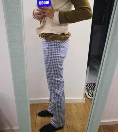 清新法式复古格子长裤九分裤格纹弹力直腿直筒...