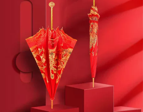 ?婚伞中国风结婚红伞出嫁婚礼红色伞新娘出门...