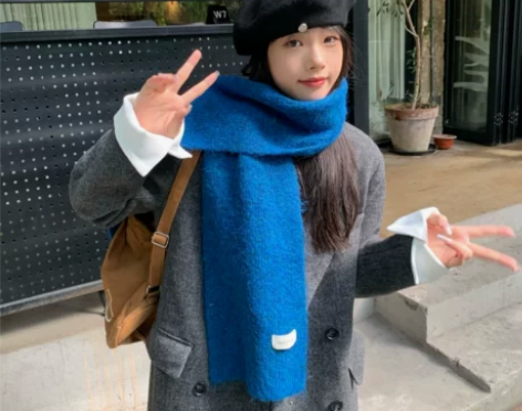 陈奶奶韩版清新绿色针织围巾女百搭时尚纯色保...