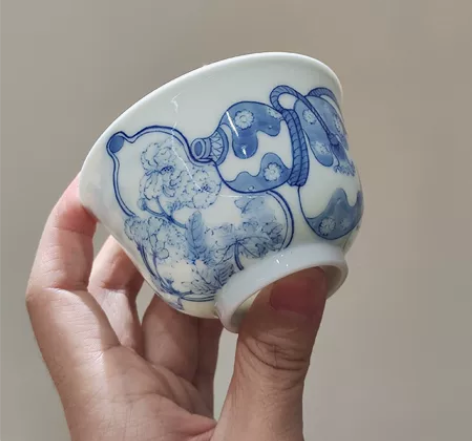 十方雨后  青花福禄荣华葫芦杯  雨後 口...