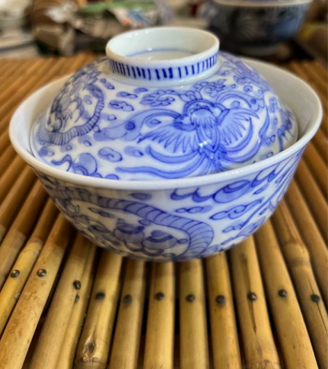 日本回流老青花盖碗，画工精美漂亮，年代老，...