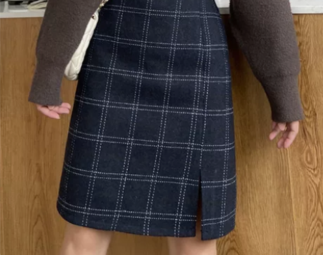 格子半身裙秋冬学生裙女包臀中长裙特大码羊毛...