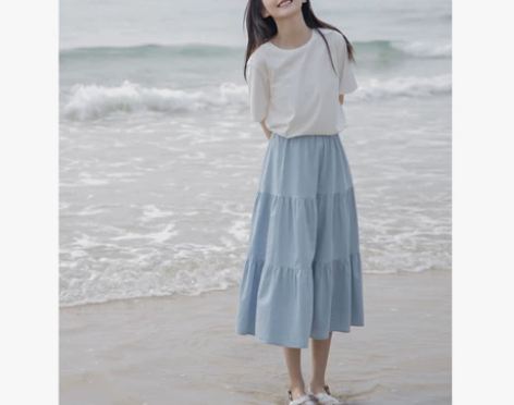 晨间的光/胯宽福星 蓝色牛仔半身裙女夏高腰...