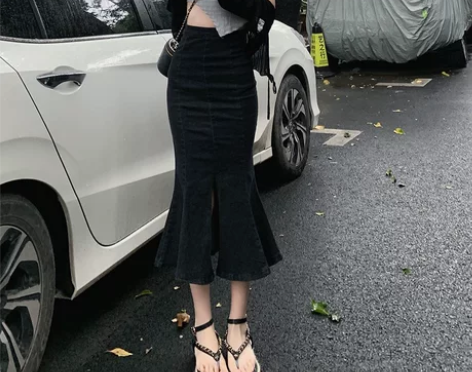 包臀牛仔半身裙女春装2022新款高腰中长款...