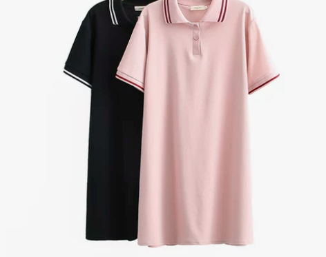 学院风条纹拼接连衣裙胖MM显瘦POLO领两...