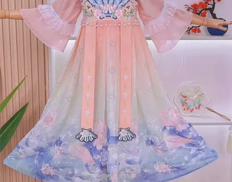 女童汉服裙夏季鱼尾美人鲛中国风襦裙短袖古装...