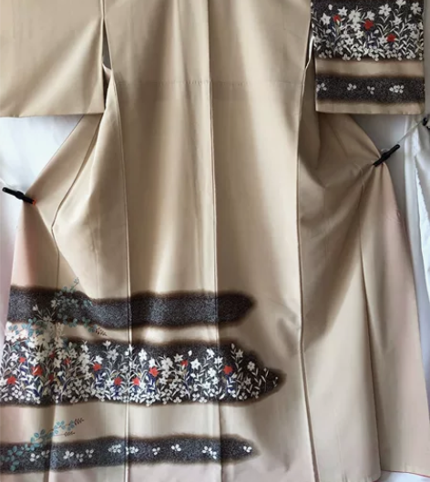 米色晕染花叶访问和服真丝蚕丝面料中古回流 ...