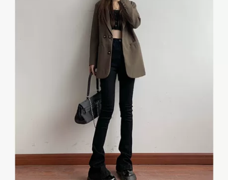 【狂欢价】黑色马蹄牛仔裤女春秋季紧身高腰显...
