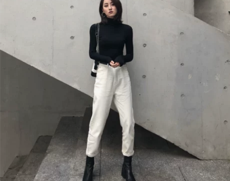 gshero高腰直筒牛仔裤女2019哈伦小...