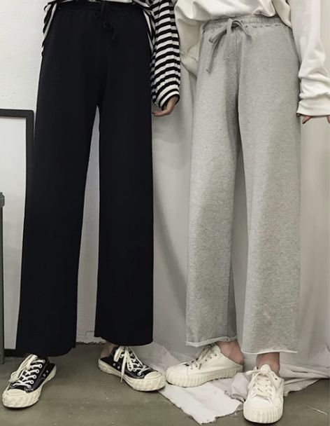 高腰休闲裤 休闲裤卫裤春秋坠感阔腿裤女松紧...