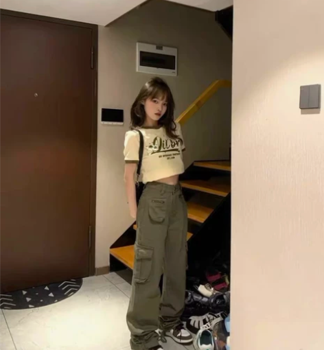 工装裤女美式复古高腰休闲裤欧美街头多口袋工...