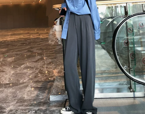 秋冬季休闲阔腿裤女显瘦百搭高腰宽松垂坠感拖...