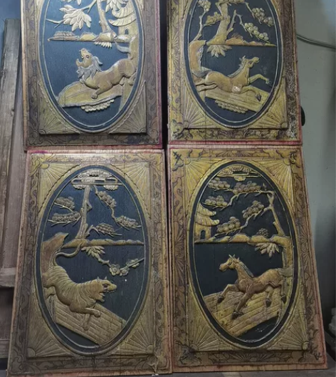 老木雕花板一套，雕工漂亮，民宿茶馆装饰收藏...