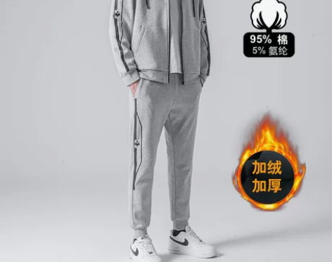 潮牌运动套装男秋冬季加绒加厚宽松大码运动服...