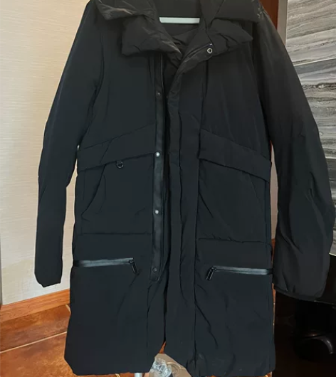 男士休闲中长款黑色羽绒服，180码，能穿到...