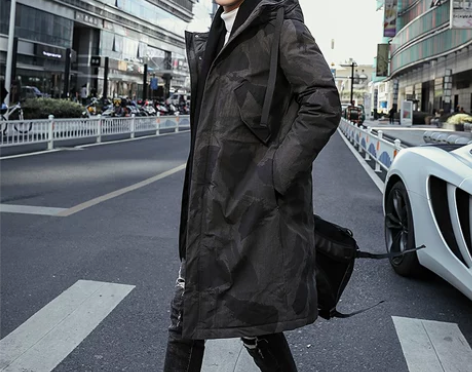 羽绒服男潮中长款迷彩男士2019新款加厚帅...