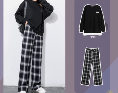 【秋冬清仓来袭】黑白格拖地长裤 秋冬加厚款...