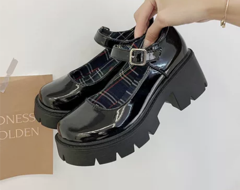 法式甜酷玛丽珍鞋2022春秋季新款粗跟厚底...