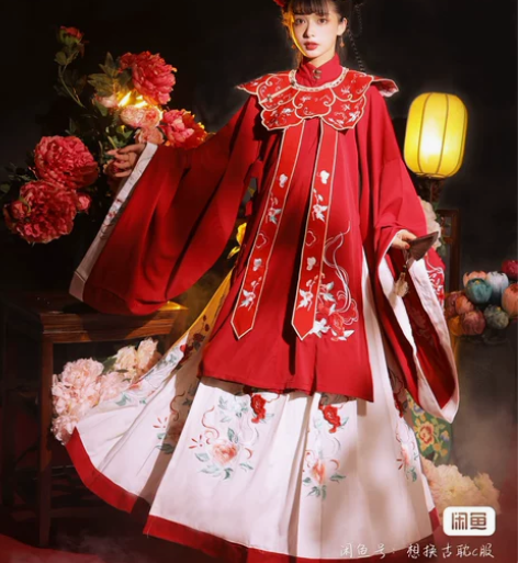 玉术原创汉服女花嫁明制汉服长衫齐腰斜襟云肩...