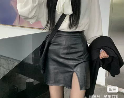 超火皮裙春秋款a字裙小皮裙高腰防走光裙子半...