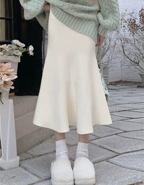 毛线针织秋冬季半身裙女包臀显瘦法式鱼尾裙冬...