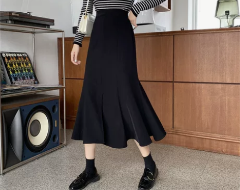 复古高腰半身长裙鱼尾裙不规则中长款半身裙女...