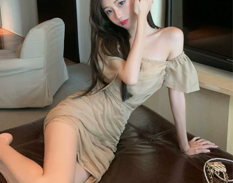 ?一字肩连衣裙气质御姐风包臀裙夏季收腰性感...