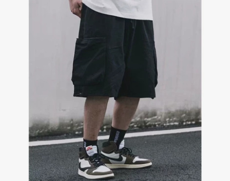 日系潮牌大码高街过膝宽松工装短裤男休闲中裤...