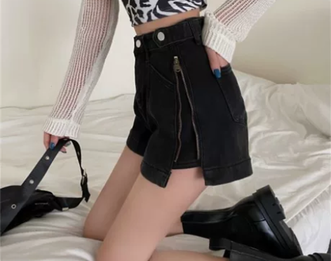 春季2022新款复古港风设计感侧拉链高腰显...