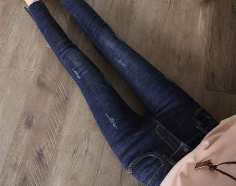 牛仔裤女九分裤春装2021新款女开叉显瘦弹...